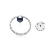 Brosa argint cu perla naturala neagra cu reflexii si pietre, cu inchidere tip pin DiAmanti SK22529BR_B-G
